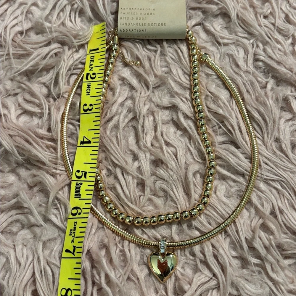 NWT Anthropologie Heart Charm Layered Necklace, Set of Two